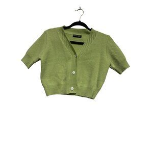 Shein Womens Ribbed Knit Button-Up Cropped Cardigan Sweater Med (8/10) Green